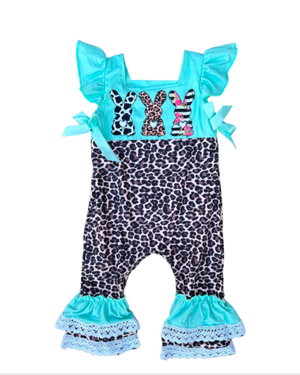 Turquoise Cheetah Easter Bunny Jumpsuit