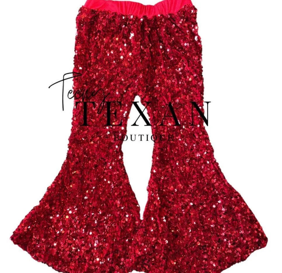 Kids Red Sequin Flare Pants