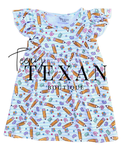 Toddler Girls Back To School Boutique Learning Pencils, School Supplies Dress, Smiley Face Pencil Notebook Dress, Floral Dress, ABC’s Dress, Apple Dress, Kindergarten Dress