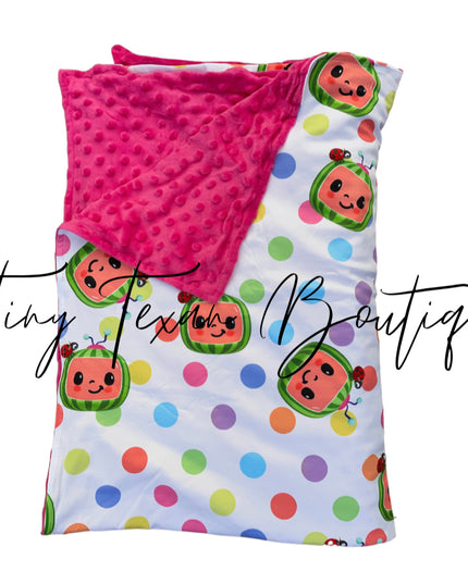 Kids Pink Polka Dot Cocomelon Minky Blanket