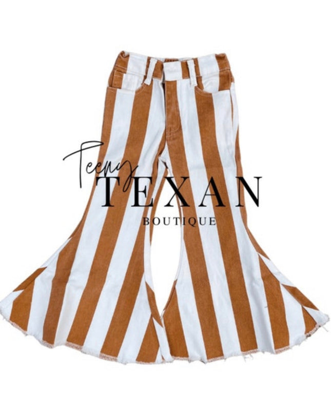 Kids Boho Western Rust Striped Jean Bell Bottoms